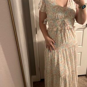 Altar'd State Cream and Pink Floral Maxi Dress